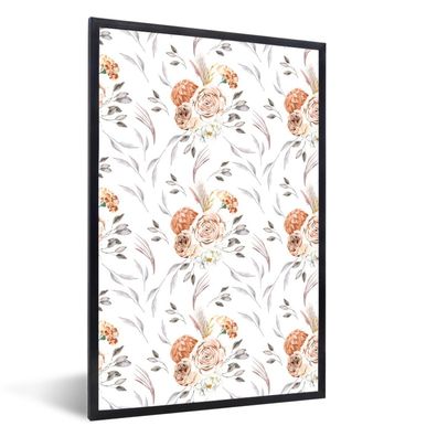 Poster - 40x60 cm - Blumendekoration - Muster - Weiß