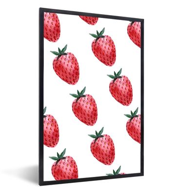 Poster - 40x60 cm - Erdbeere - Wasserfarbe - Weiß