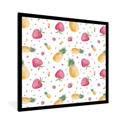 Poster - 40x40 cm - Erdbeeren - Ananas - Aquarell - Schablonen
