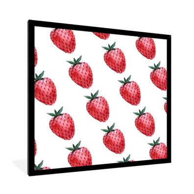 Poster - 40x40 cm - Erdbeere - Obst - Weiß