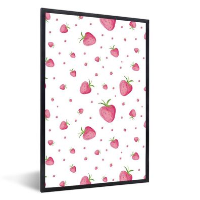 Poster - 80x120 cm - Erdbeere - Obst - Weiß - Aquarell
