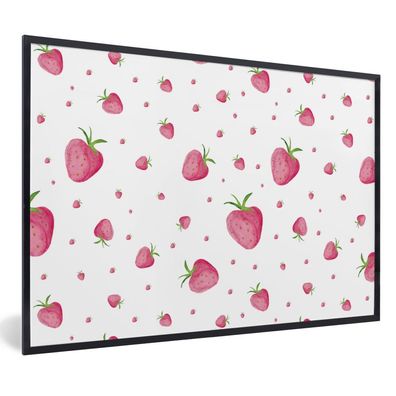 Poster - 90x60 cm - Erdbeere - Obst - Weiß