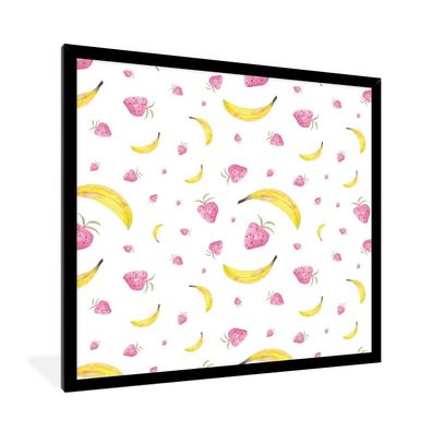 Poster - 40x40 cm - Banane - Erdbeere - Weiß - Design