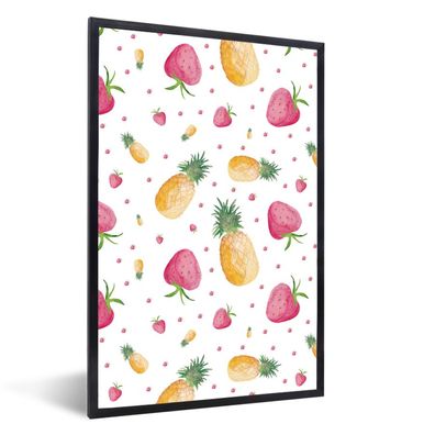 Poster - 80x120 cm - Ananas - Erdbeeren - Aquarell
