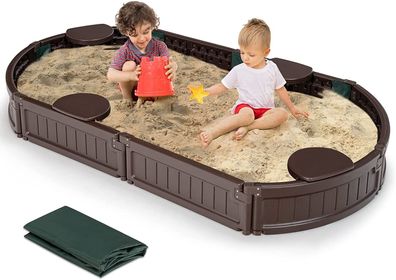 Sandbox Sandkasten mit wasserdichter Abdeckung und Bodenauskleidung Outdoor Sandkiste
