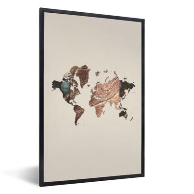 Poster - 20x30 cm - Weltkarte - Holz - Baum