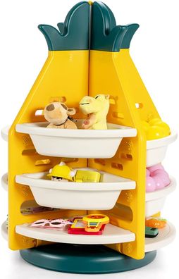Kinder Spielzeugregal drehbar, Kinderzimmerregal mit 8 Kunststof Aufbewahrungsboxen