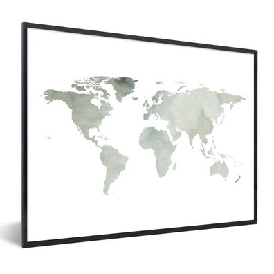 Poster - 40x30 cm - Weltkarte - Grün - Weiß