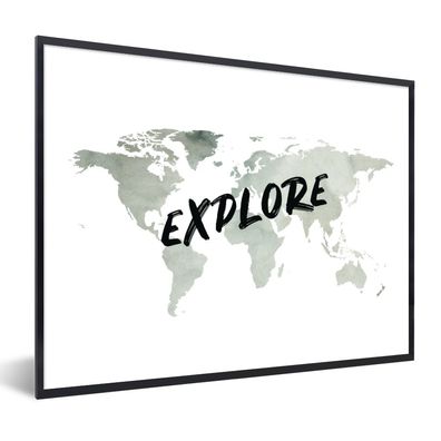 Poster - 80x60 cm - Weltkarte - Reisen - Weiß