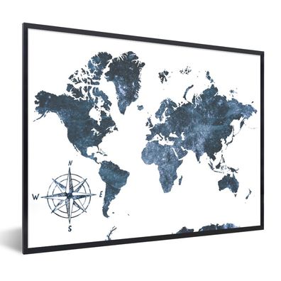 Poster - 80x60 cm - Weltkarte - Blau - Weiß