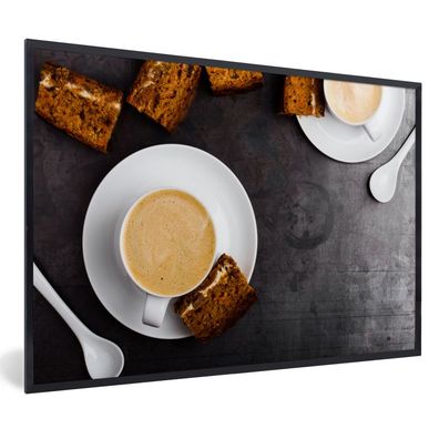 Poster - 90x60 cm - Zwei Tassen frischer Cappuccino mit einem Stück