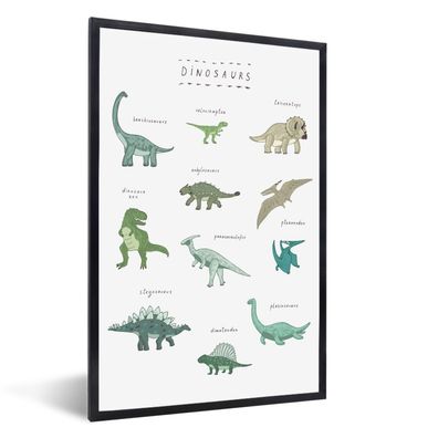 Poster - 60x90 cm - Kinderzimmer - Dinosaurier - Weiß