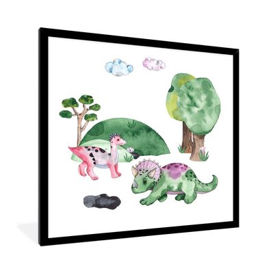 Poster - 40x40 cm - Kinderzimmer - Dinosaurier - Weiß