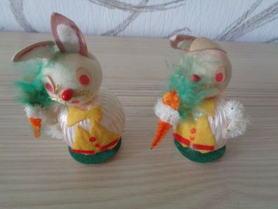 Deko Ostern DDR- 2 alte Osterhasen- Pappe mit Draht-Chenille -Sebnitz