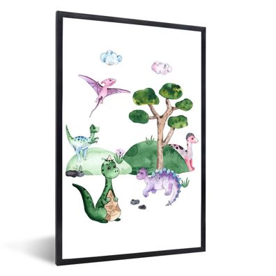 Poster - 60x90 cm - Kinderzimmer - Dinosaurier - Weiß
