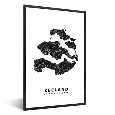 Poster - 60x90 cm - Zeeland - Karte - Schwarz - Weiß