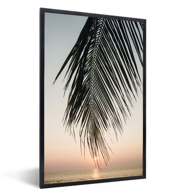 Poster - 60x90 cm - Palmenblatt - Meer - Sonne