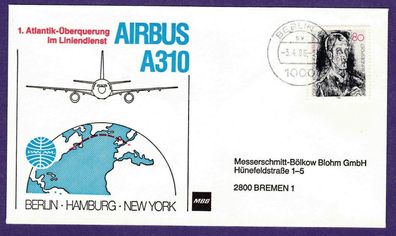 Flugpost BRD MBB Airbus A310 1. Atlantik Überquerung im Liniendienst