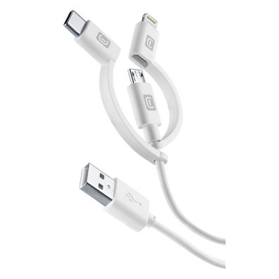 Cellularline 3in1 Ladekabel Lightning 8-Pin für iPhone, Typ C und Micro USB Neu