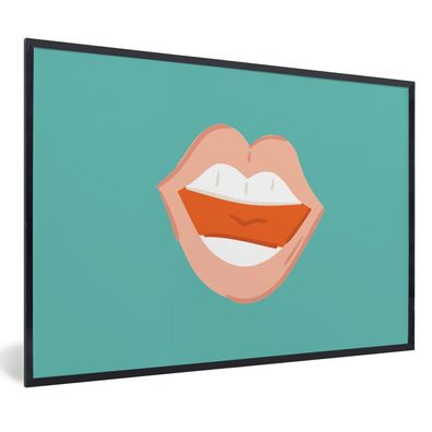 Poster - 30x20 cm - Blau - Mund - Lippenstift