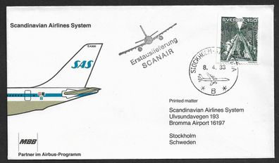 Flugpost Schweden MBB SAS Erstauslieferung Scanair 1983