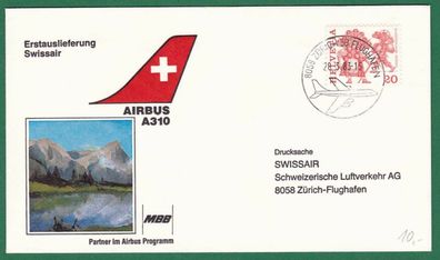 Flugpost Schweiz Swissair Erstauslieferung Airbus A310