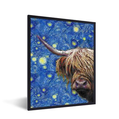 Poster - 60x80 cm - Scottish Highlander - Sternennacht - Van Gogh