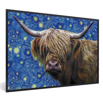 Poster - 90x60 cm - Scottish Highlander - Sternennacht - Van Gogh