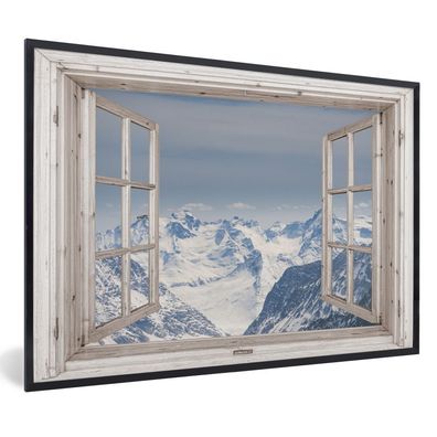 Poster - 90x60 cm - Aussicht - Berg - Schnee