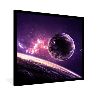 Poster - 40x40 cm - Planeten - Sterne - Lila