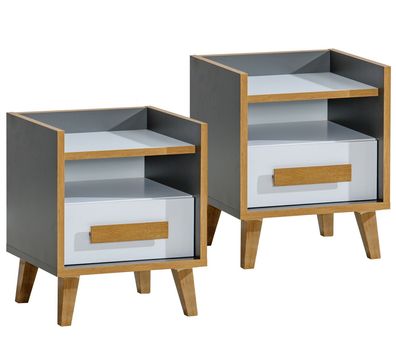 Marmex 2 x Werso W11 Zwei Nachttisch mit Schublade und offenen Regalen, Schlafzimmer
