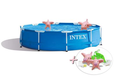 INTEX 28200NP Metal-Frame Pool (305x76cm) Gartenpool + aufblasbare Schwimmtiere