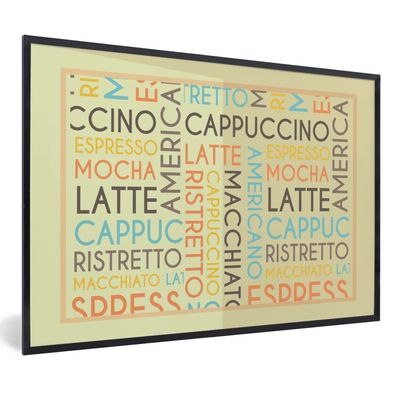 Poster - 90x60 cm - Kaffee-Zitat "Espresso, Latte, Cappuccino" vor einem hellen