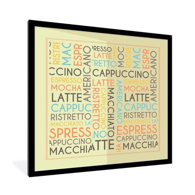 Poster - 40x40 cm - Kaffee-Zitat "Espresso, Latte, Cappuccino" mit hellem