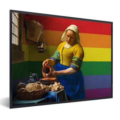 Poster - 80x60 cm - Vermeer - Milchmädchen - Regenbogen