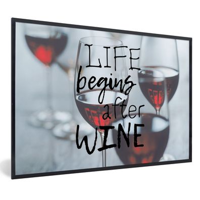 Poster - 60x40 cm - Wein-Zitat "Das Leben beginnt nach dem Wein" mit Weingläsern