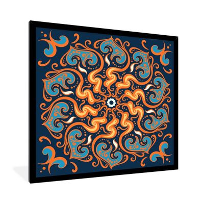 Poster - 40x40 cm - Mandala - Blume - Blätter - Orange