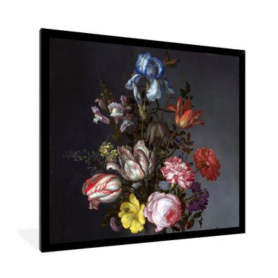 Poster - 40x40 cm - Blumen in einer Vase mit Muscheln und Insekten - Balthasar