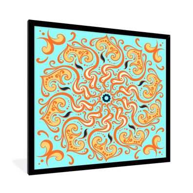 Poster - 40x40 cm - Mandala - Blume - Orange - Blau