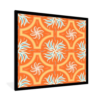 Poster - 40x40 cm - Blumen - Rahmen - Orange - Muster