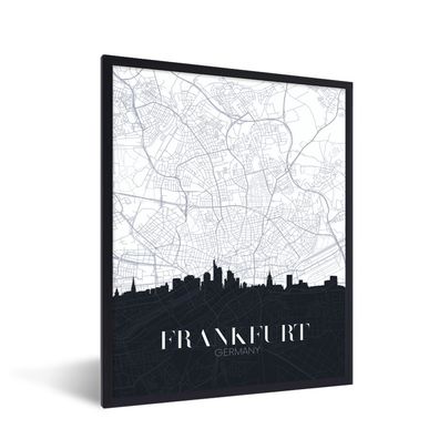 Poster - 60x80 cm - Karte - Frankfurt - Skyline - Schwarz - Weiß