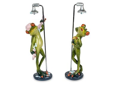 Deko-Figur Frosch in Dusche hellgrün 23cm glänzend Kunststein