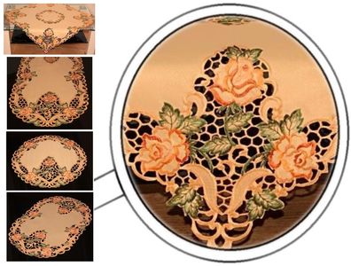 Rosen Stickerei Orange Größenwahl Tischdecke Tischläufer Deckchen