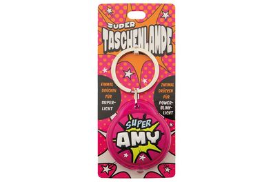 Schluesselanhaenger Super Taschenlampe mit Namen Amy -als Geschenk - individuell mit