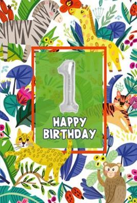 Depesche Zahlengeburtstagskarte mit Ballons 001 zum 1. Geburtstag Zahlen-Geburtstags