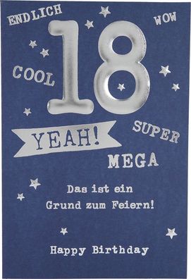 11566 Depesche Zahlenkarte, Glückwunschkarte-Endlich 18 Cool Wow Super Yeah!