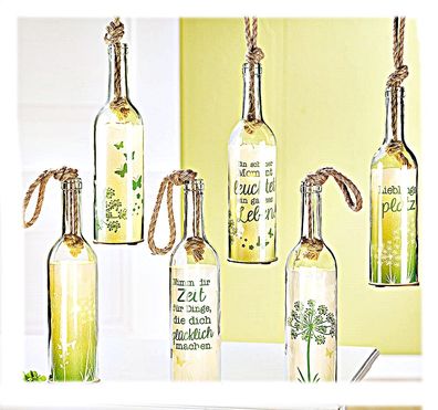 Flaschenpost Spring Deko Flasche aus Glas mit 5-LED Lämpchen und Timer sortierter Art