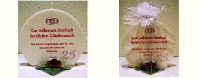 Geschenk Kerze zur Silberhochzeit 215g Grundpreis 139,30€/ kg