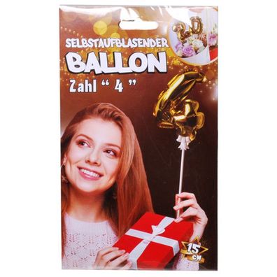 Folien Ballon zum Geburtstag mit Zahl 4 selbstaufblasend Farbe gold