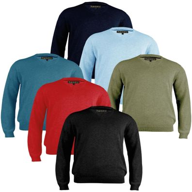 Pullover Herren 2X-5XL Baumwolle Sweatshirt Sweater V-Auschnitt Pulli Feinstrick
